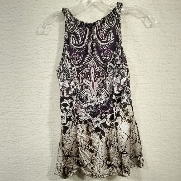 White House Black Market Women’s Black/Purple Silk Stretch Halter Neckline Sz 6 - Picture 4 of 16